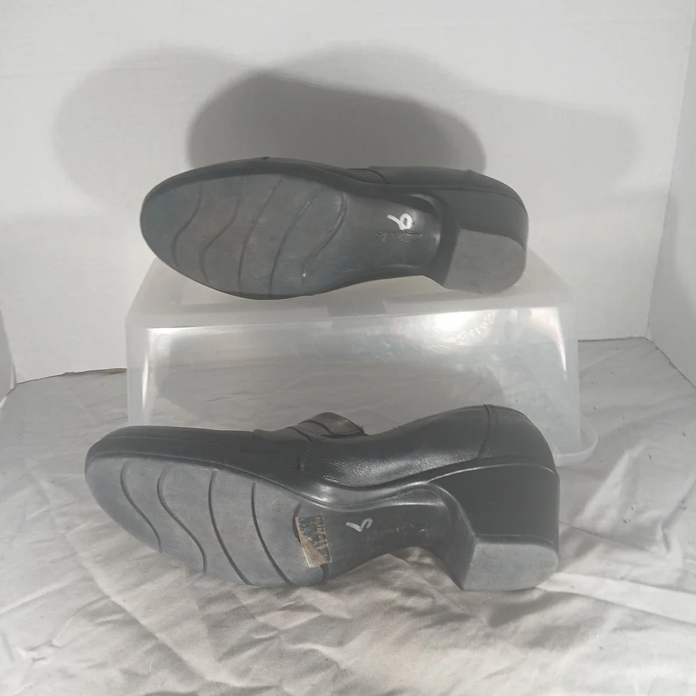Clarks Bendables 62720 Womens Black Leather Slip On‎ Block Heel Shoes Size 9M